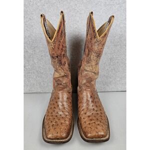 Anderson Bean Rum Brown Mad Dog Full Quill Ostrich Square Toe  Boots Mens SZ 8